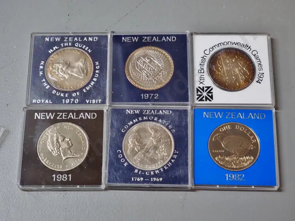 6 New Zealand commemorative coins - various dates 1969 thru 1982 - see photos Image 1++