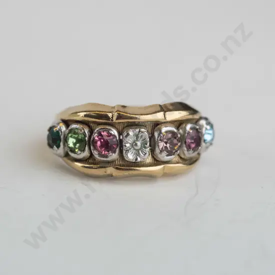 multi stone 6 colours - synthetics, 18 Kt HGP