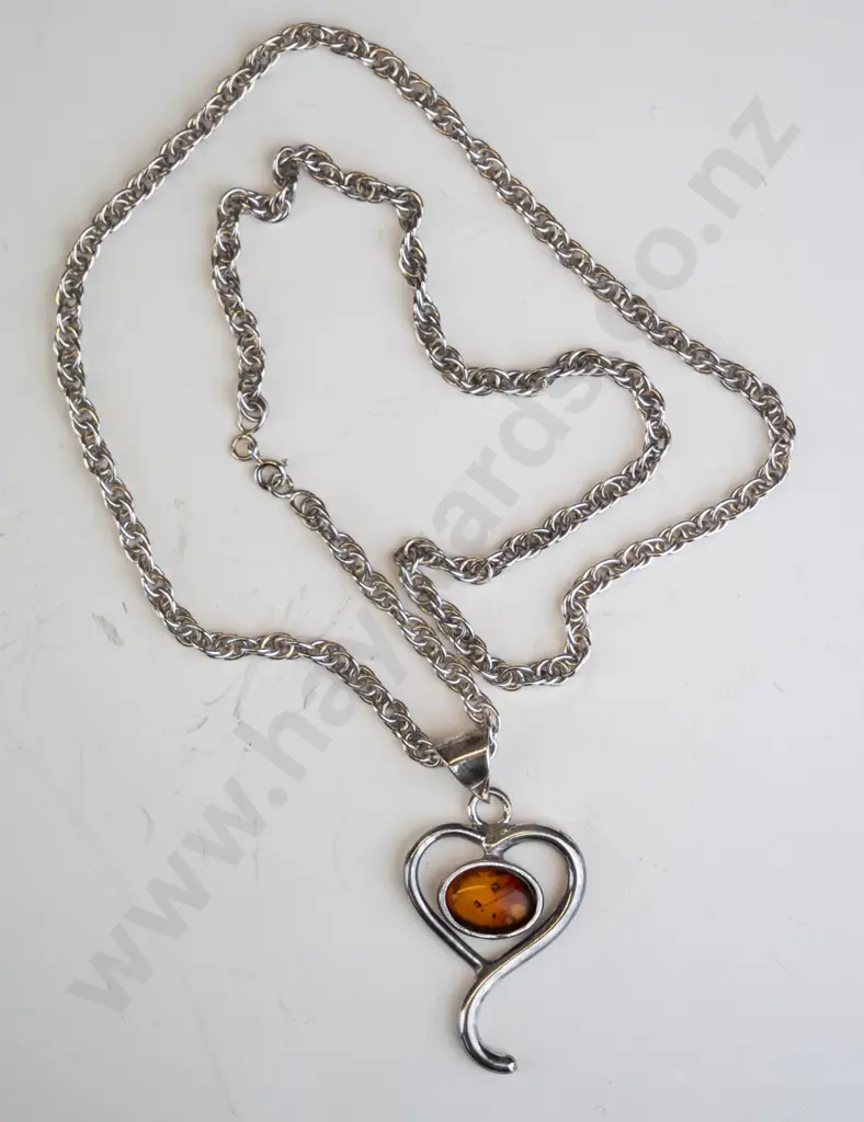 silver amber necklace stamped 925 Image 1++