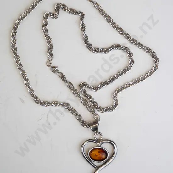 silver amber necklace stamped 925