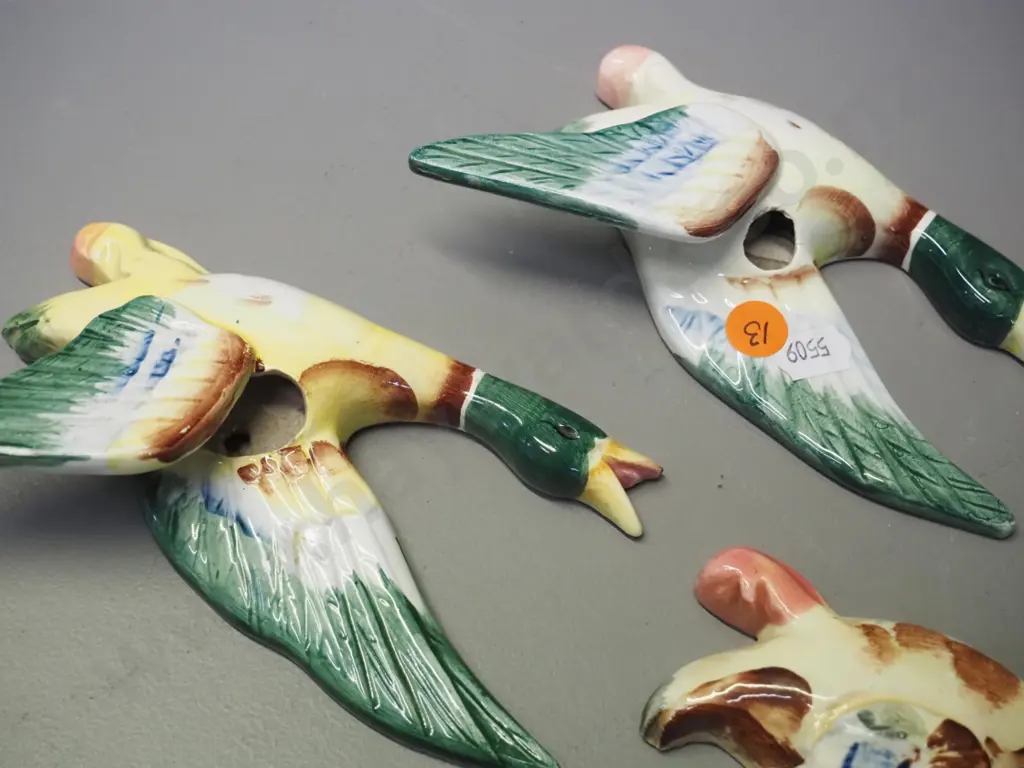 3 flying wall pocket ducks - marked Japan, one not matching others has repair - each approx. H-100 W-150 Image 1++