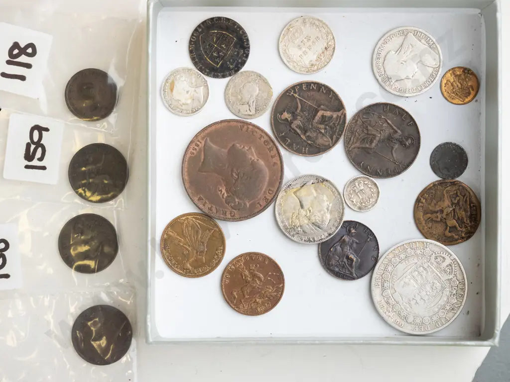 assorted vintage English coins - mostly Victorian, including 1837 plus 1790 george III (spade guinea?) Image 1++