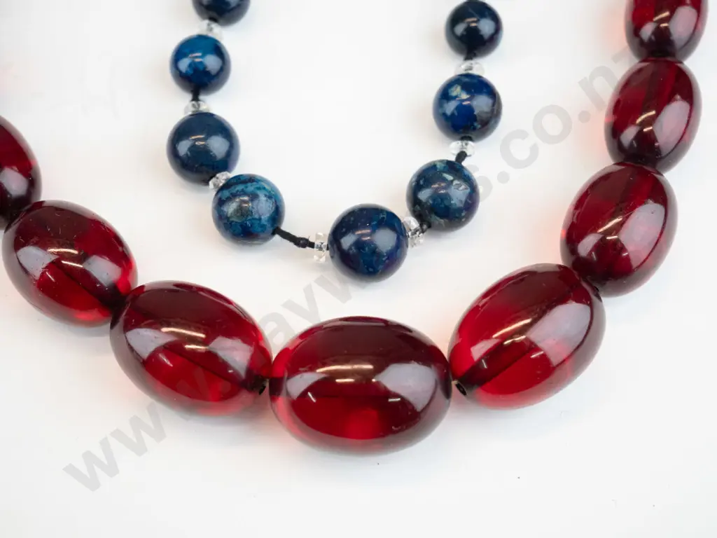 red beaded necklace & dark blue beaded necklace Image 1++