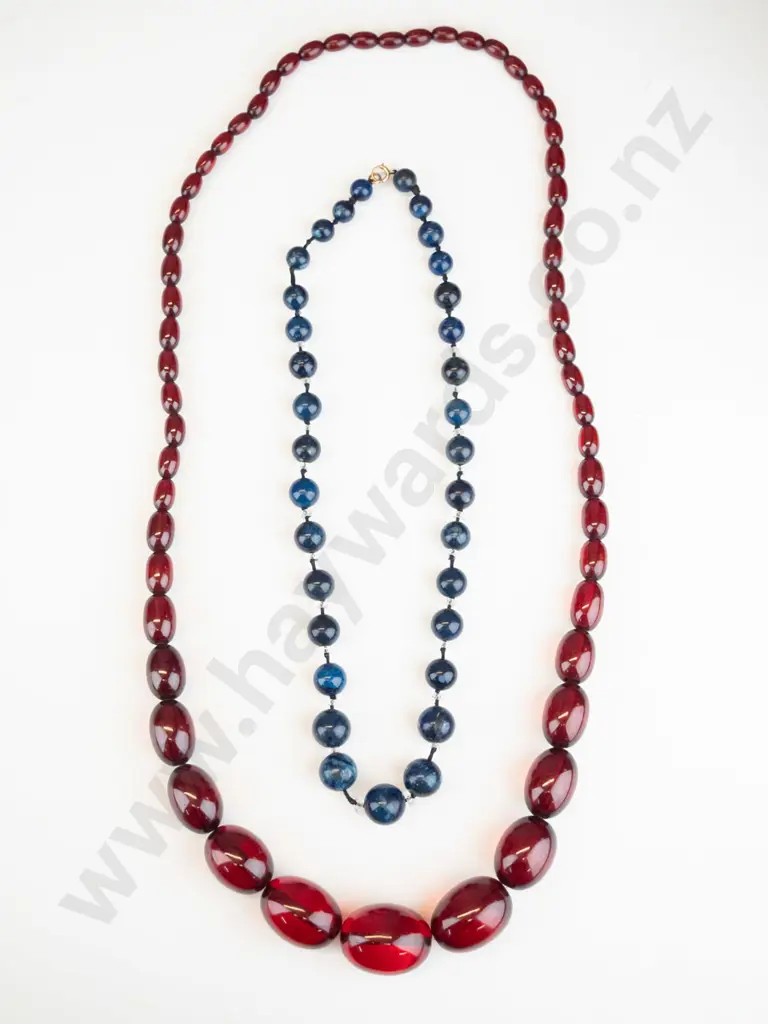 red beaded necklace & dark blue beaded necklace Image 1++