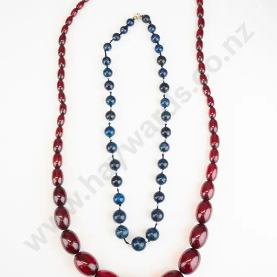 red beaded necklace & dark blue beaded necklace