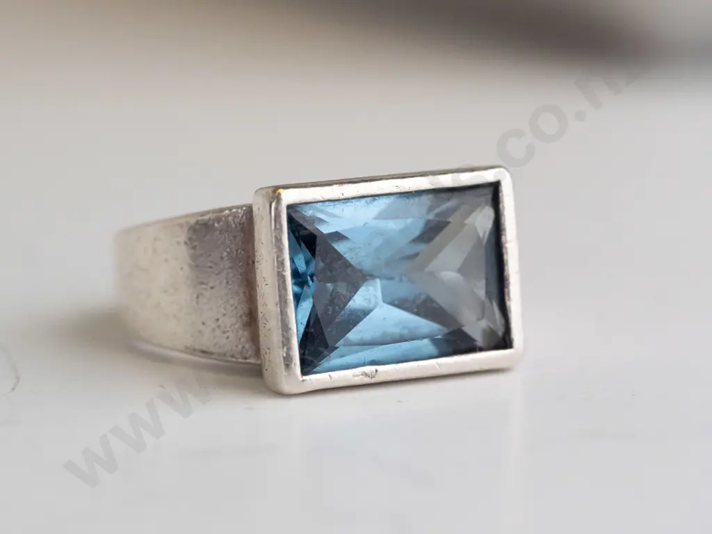 silver aquamarine ring stamped Image 1++
