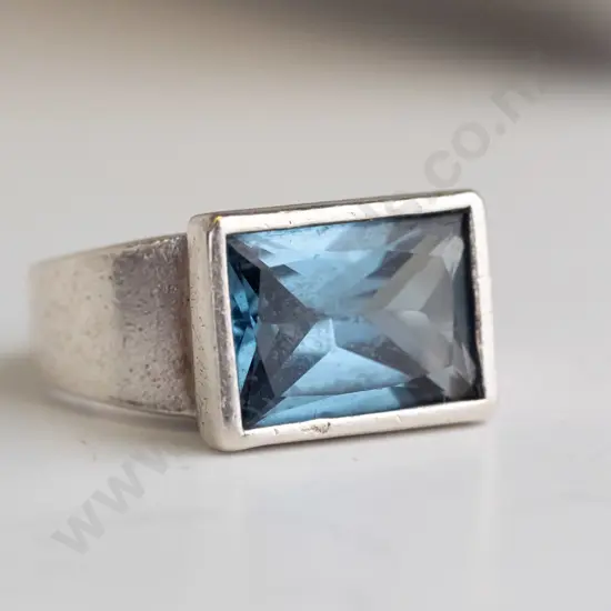 silver aquamarine ring stamped