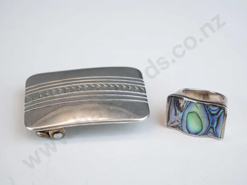 silver paua shell ring stamped 925 & silver buckle stamped Kee Nataani sterling Image 1++