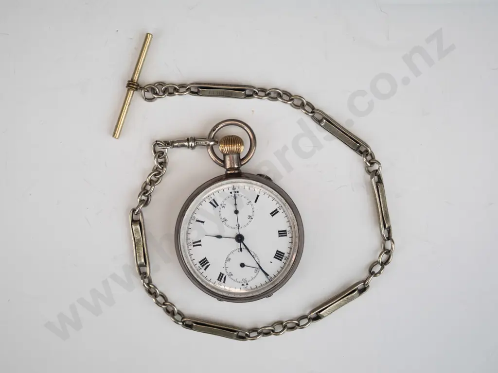 vintage gent's pocket watch and fob chain - case marked 925, unsure of chain Image 1++
