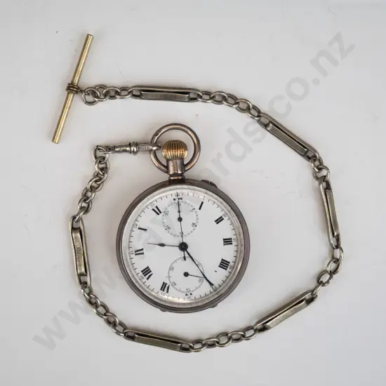 vintage gent's pocket watch and fob chain - case marked 925, unsure of chain