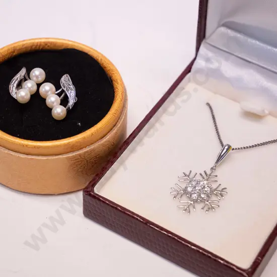 silver necklace chain stamped 925 & pair of earrings [screw on]