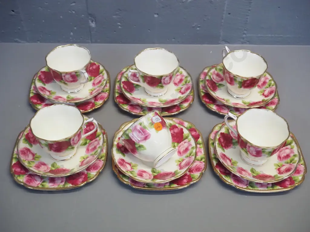 set of 6 Royal Albert Old English Rose trios - cream colour glaze Image 1++