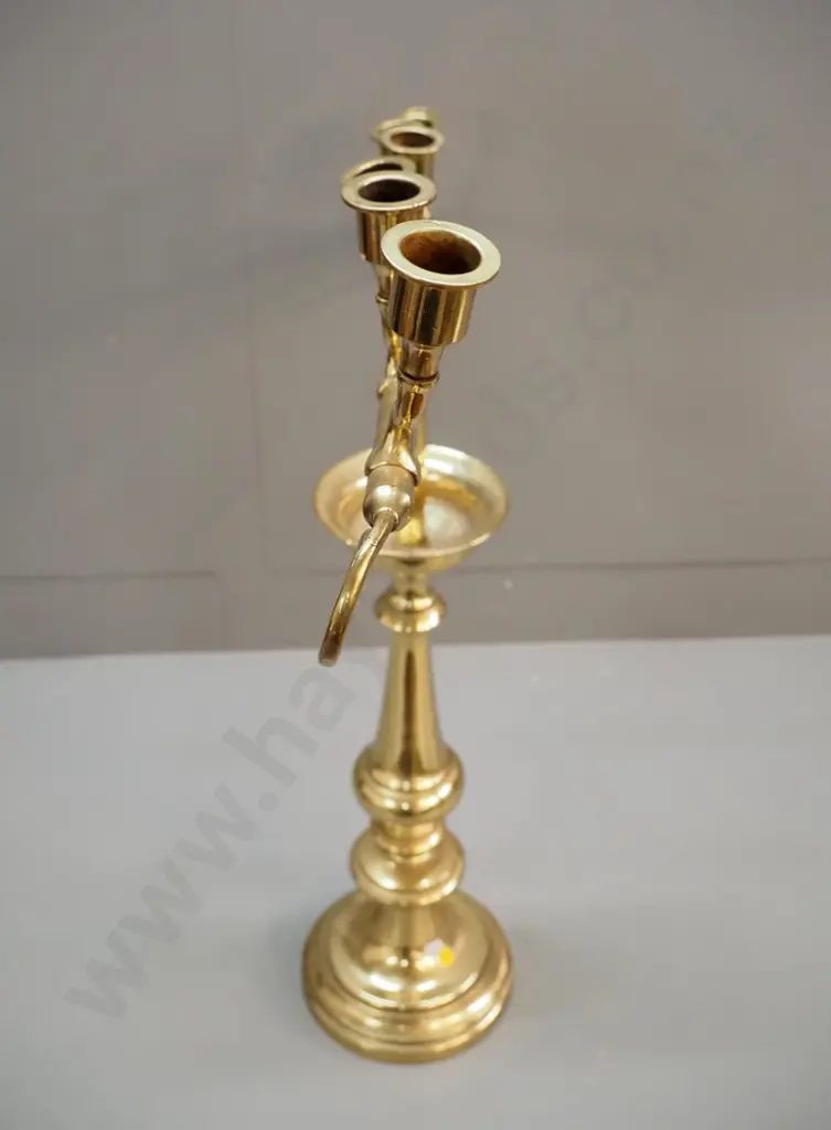 brass 7-candle candelabrum H-800 W-820 - dent to base, a missing fixing ball, one holder bent Image 1++