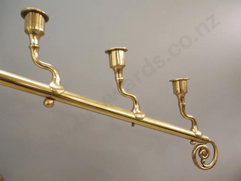 brass 7-candle candelabrum H-800 W-820 - dent to base, a missing fixing ball, one holder bent Image 1++
