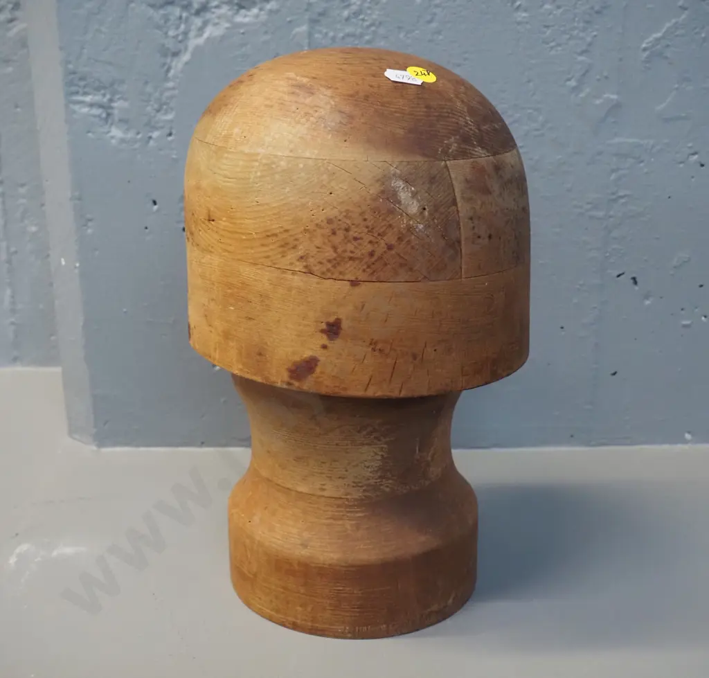 2-piece timber 21.5 inch hat block - marked Williamson Dunedin H-290 Image 1++