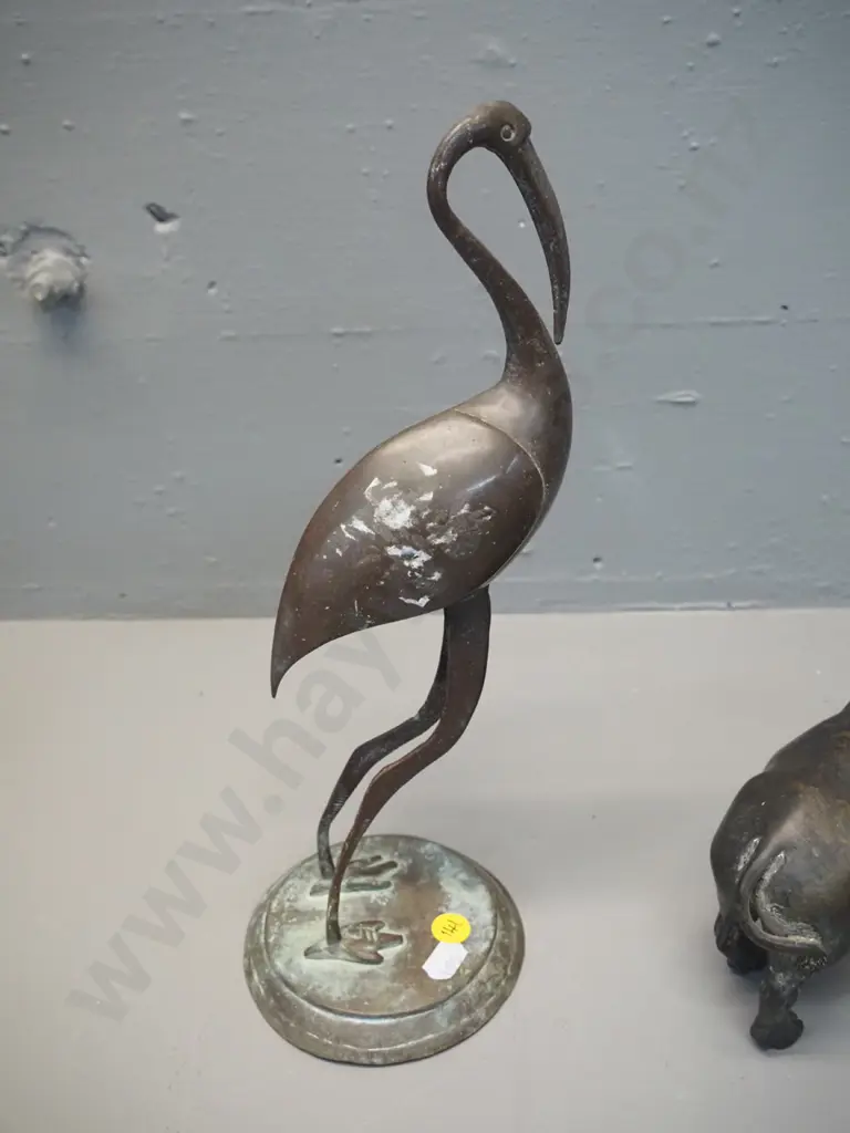 3 cast metal animal figures - ibis H-300 and 2 water buffalo, one of which has trouble standing up Image 1++