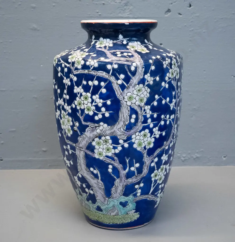 large Chinese cobalt glaze relief plum blossom pattern vase H-300 D-175 Image 1++