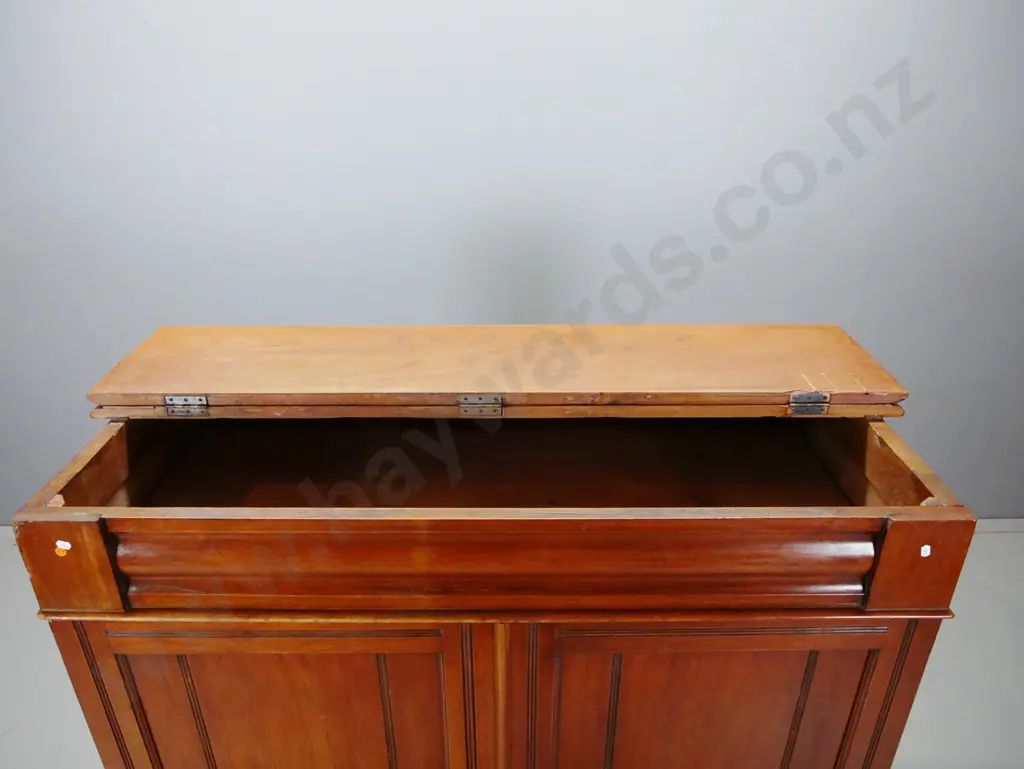 Victorian walnut cupboard with 2 panelled doors, modified with hinged top for access to top Image 1++