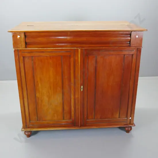 Victorian walnut cupboard with 2 panelled doors, modified with hinged top for access to top