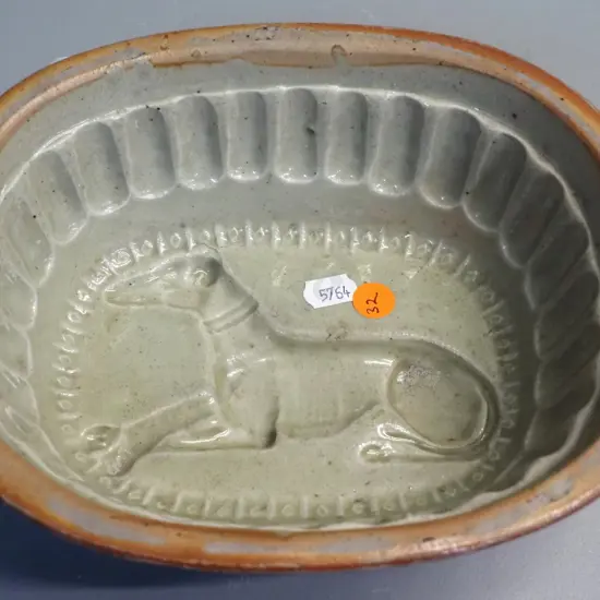 vintage salt glazed greyhound pattern jelly mold H-80 L-215 W-180