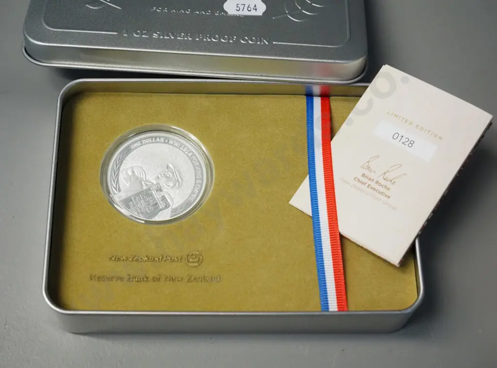 New Zealand Anzac 100 Years coin sets in tins - silver proof dollar and part set of 5 silver dollars, missing 1917 & 18 Image 1++