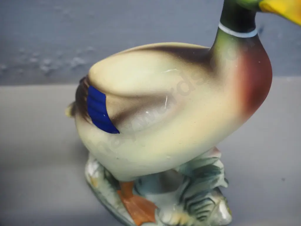 2 matte glaze duck figurines, no maker's marks, larger is H-230, duck salt & pepper & small Falcon ware ashtray. Some Image 1++