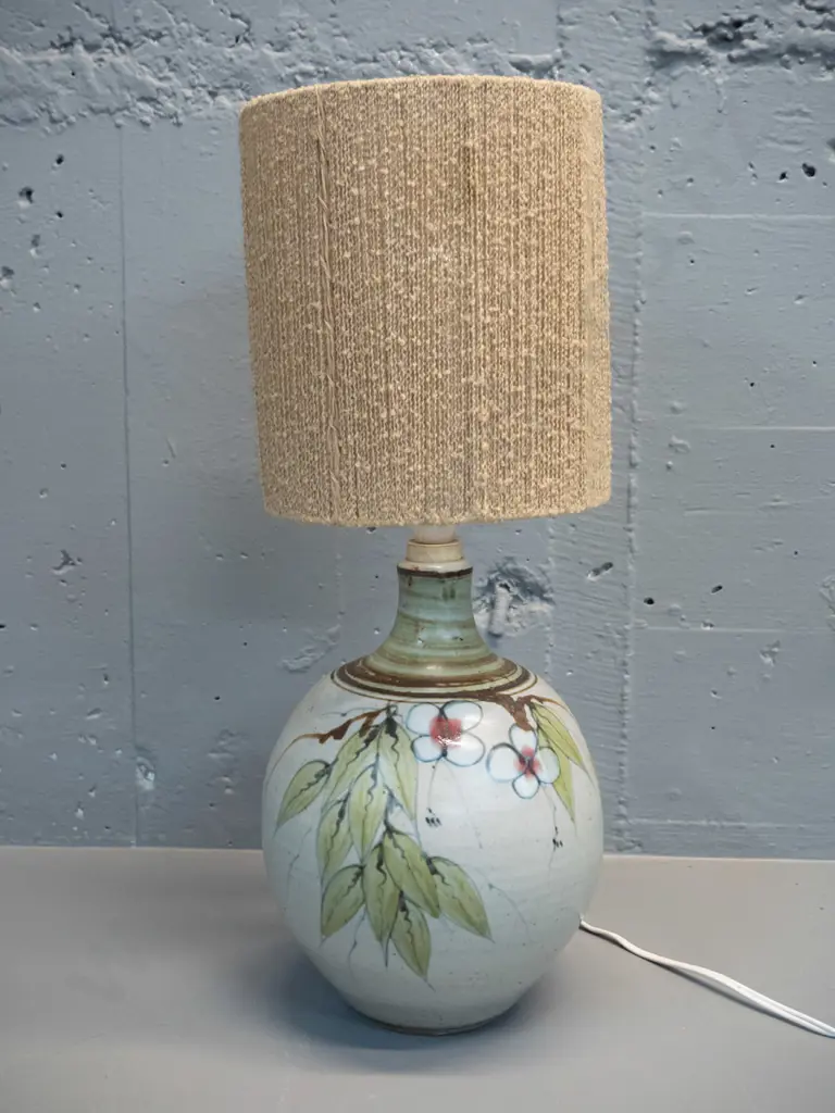 NZ studio pottery / Richmond (Neil Grant?) table lamp with wool shade H-480 Base D-200 Image 1++