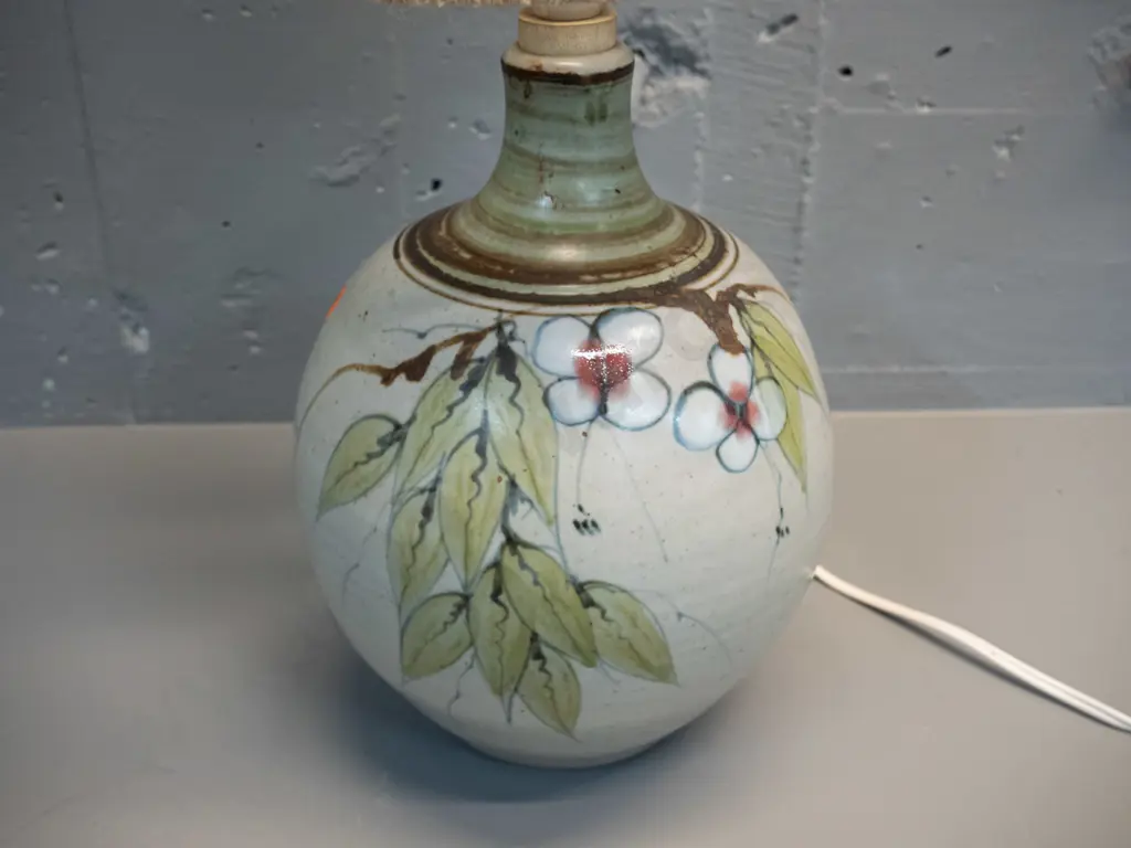 NZ studio pottery / Richmond (Neil Grant?) table lamp with wool shade H-480 Base D-200 Image 1++