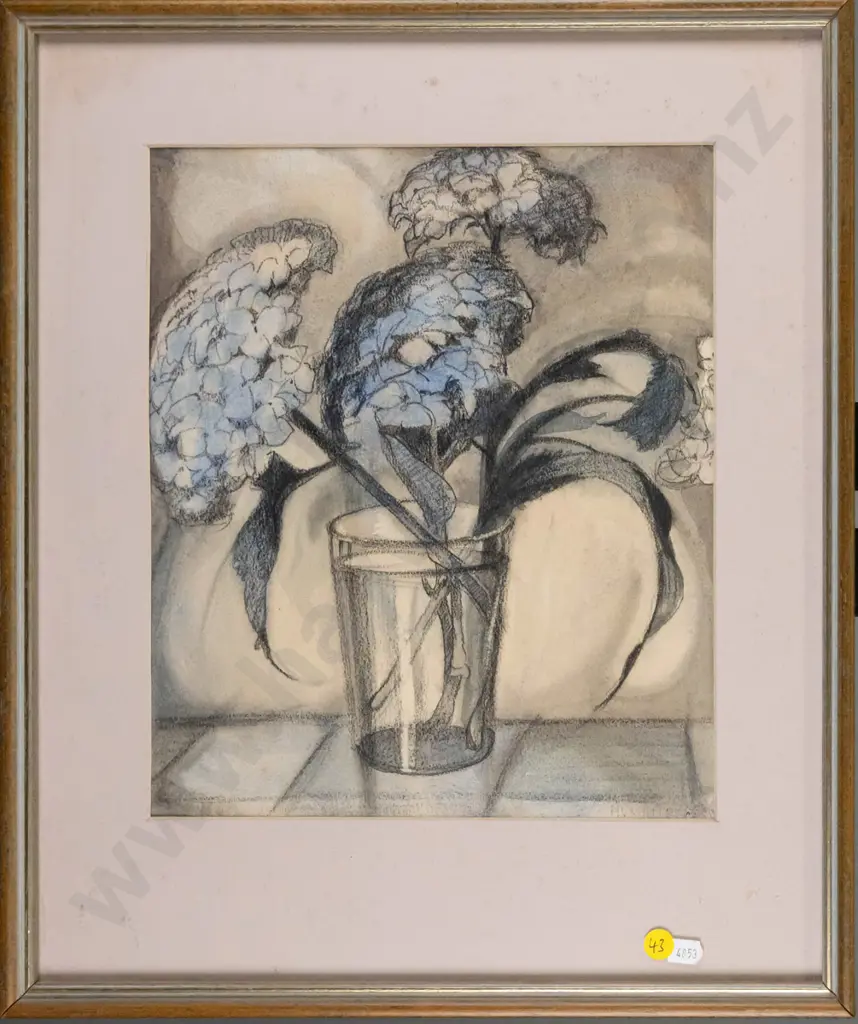 HV Miller '64 - framed pencil -still life flowers (some foxing) H-310 W-260 Image 1++