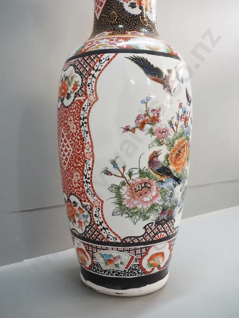 large asian bird and floral motif vase with raised decoration H-620 D-250 at widest Image 1++