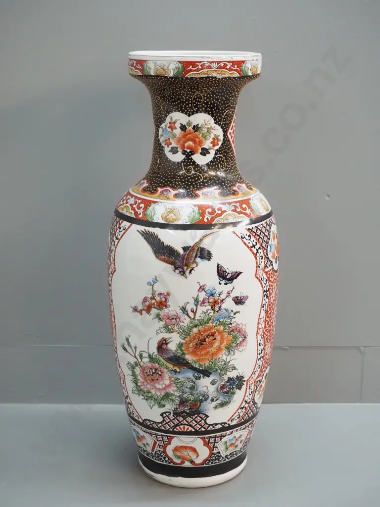 large asian bird and floral motif vase with raised decoration H-620 D-250 at widest Image 1++