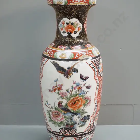 large asian bird and floral motif vase with raised decoration H-620 D-250 at widest