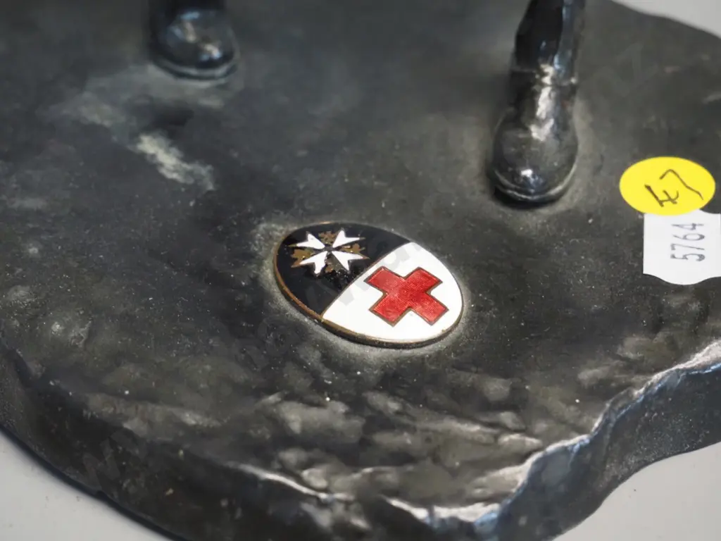 cast metal golfer figure with St John's / Red Cross enamel inset badge on base - some paint loss on club H-250 W-150 Image 1++