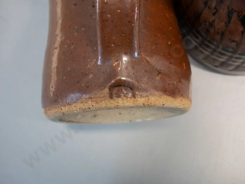 2 NZ studio pottery items - stoppered sauce jug & large mug - jug attrib. Peter Stichbury, mug attrib. Barry Brickell, Image 1++