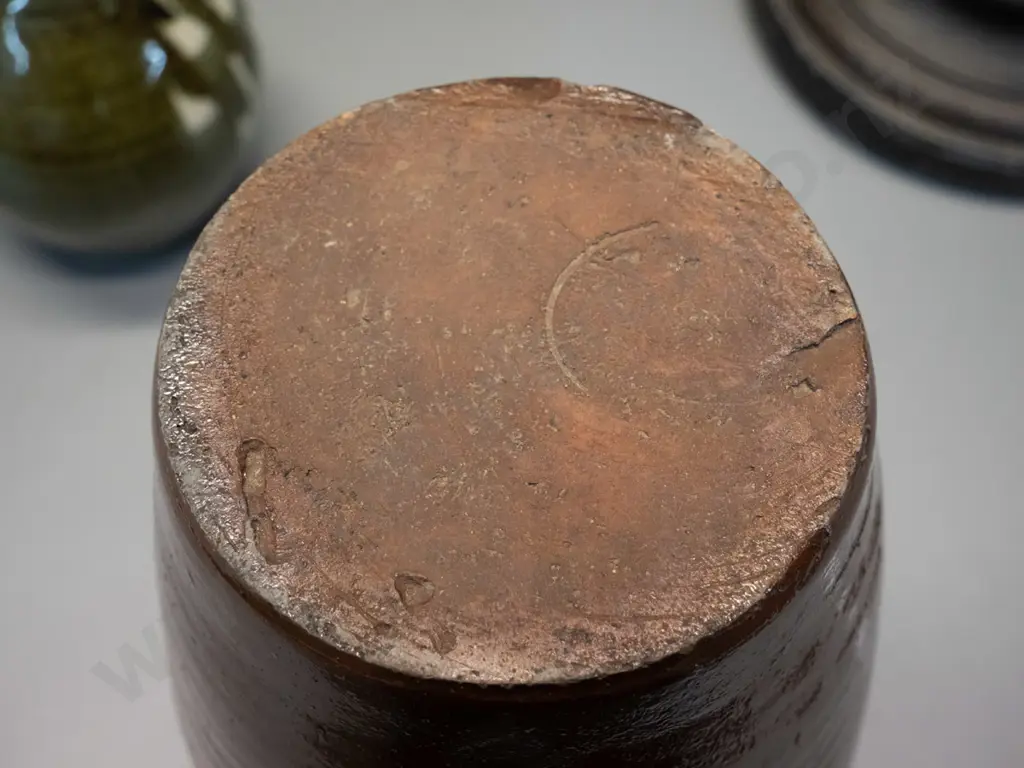 salt-glazed stoneware urn with impressed band, marked Webster Prescot H-250 Image 1++