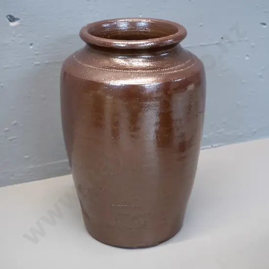 salt-glazed stoneware urn with impressed band, marked Webster Prescot H-250