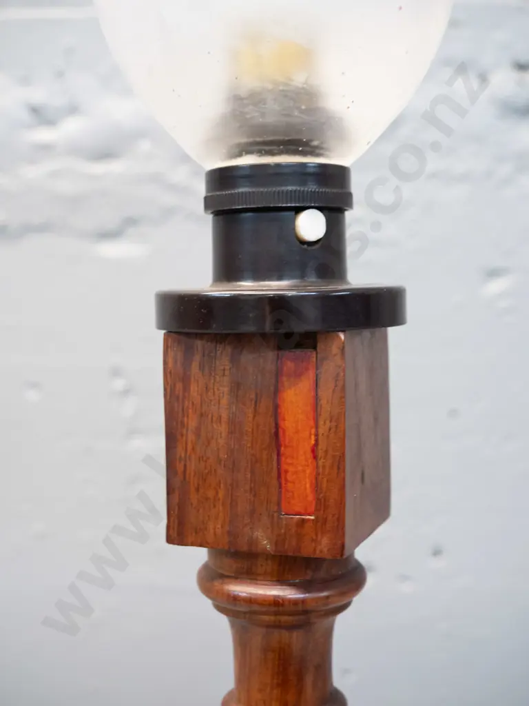 timber table lamp with small frosted clear to pink up-light shade H-720 Image 1++