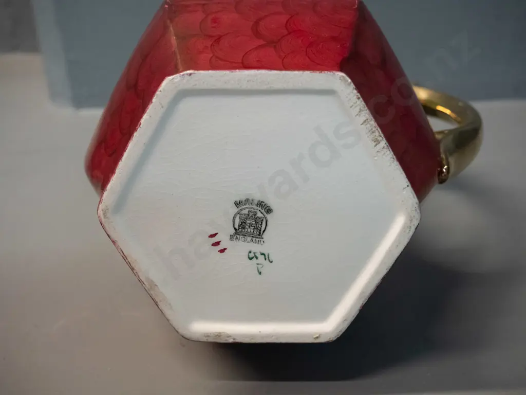 Maling red thumbprint floral jug - some rubbing to glaze H-200 W-185 at handle Image 1++