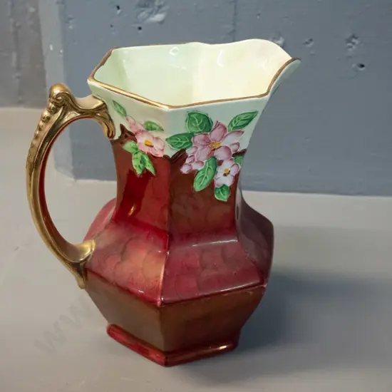 Maling red thumbprint floral jug - some rubbing to glaze H-200 W-185 at handle