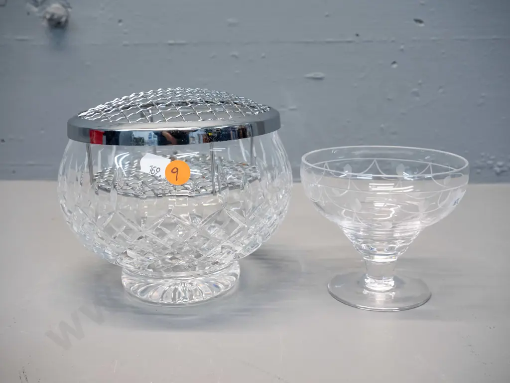 Stuart crystal sweet dish and a cut crystal rose bowl with chrome insert H-130 D-160 Image 1++
