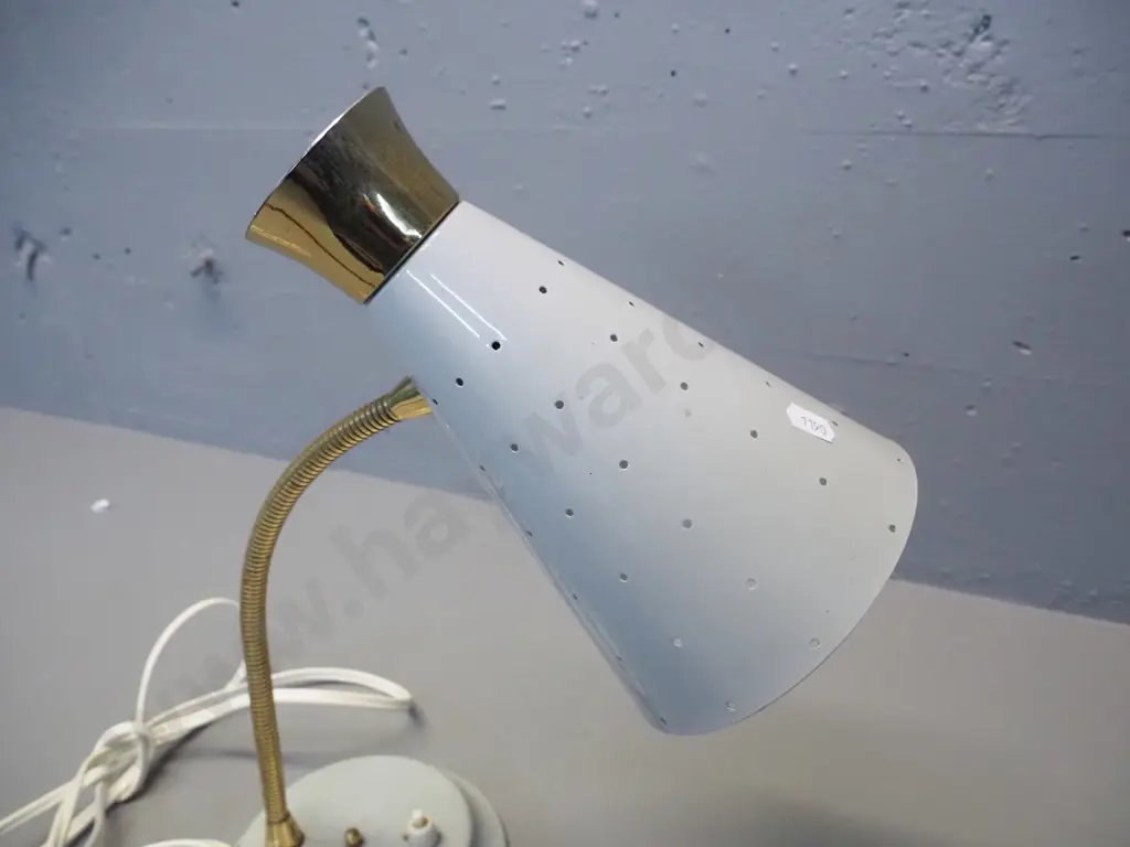 retro gooseneck adjustable desk or bedside lamp with pierced grey finish shade H-410 Shade D-130 Image 1++