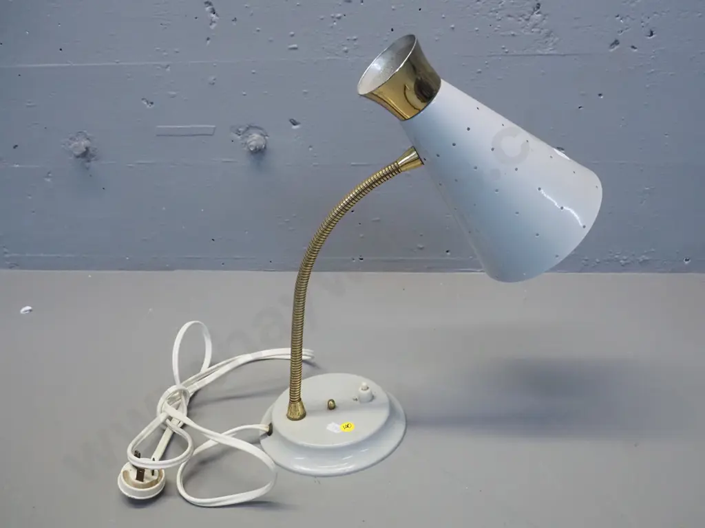 retro gooseneck adjustable desk or bedside lamp with pierced grey finish shade H-410 Shade D-130 Image 1++