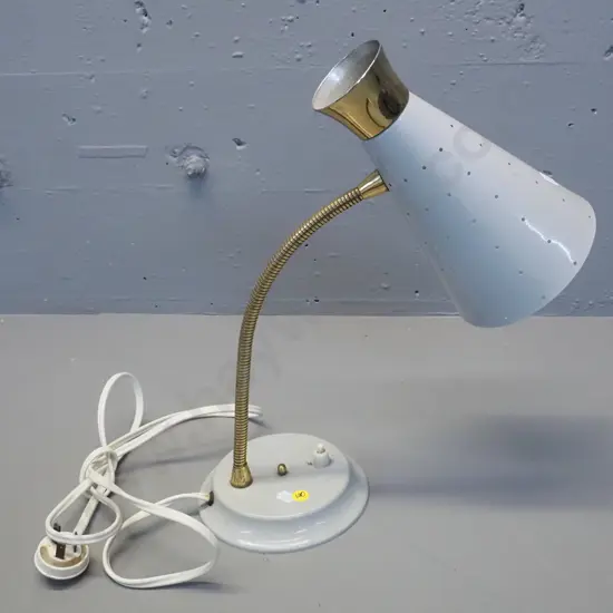 retro gooseneck adjustable desk or bedside lamp with pierced grey finish shade H-410 Shade D-130