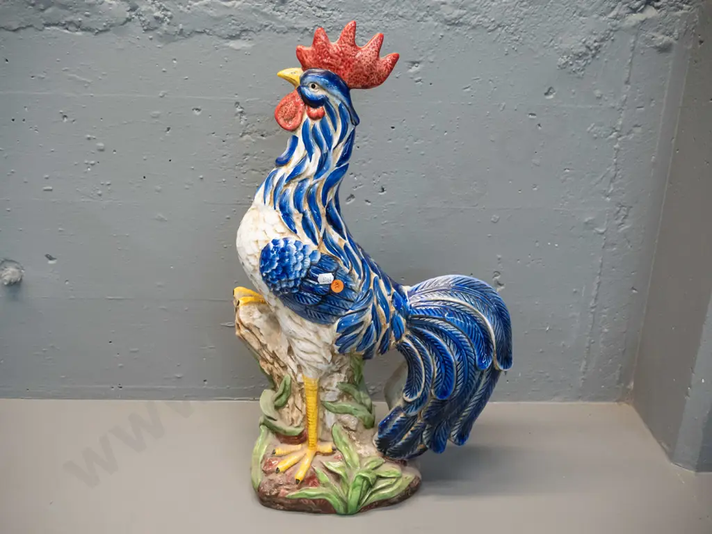 large hand painted porcelain rooster figure with crackle glaze finish H-560 W-330 Image 1++
