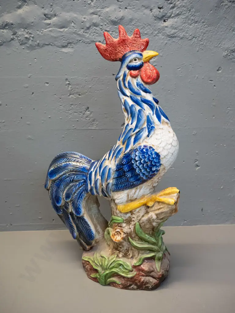 large hand painted porcelain rooster figure with crackle glaze finish H-560 W-330 Image 1++
