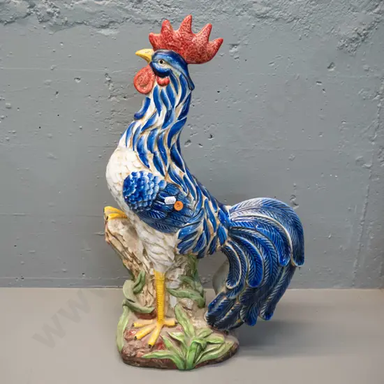 large hand painted porcelain rooster figure with crackle glaze finish H-560 W-330