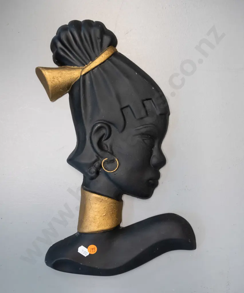 mid-century matte black and gold painted plaster silhouette wall head H-400 - some chips to black finish Image 1++
