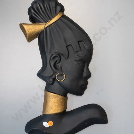 mid-century matte black and gold painted plaster silhouette wall head H-400 - some chips to black finish