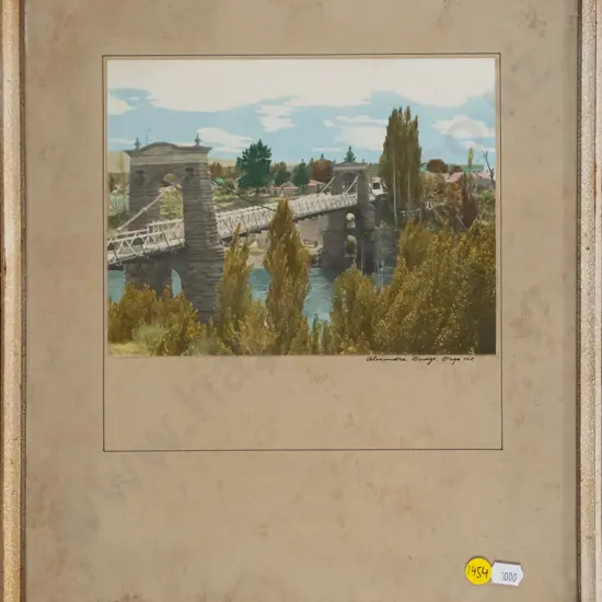 framed vintage hand coloured photograph old Alexandra Bridge - extensive foxing H-160 W-210