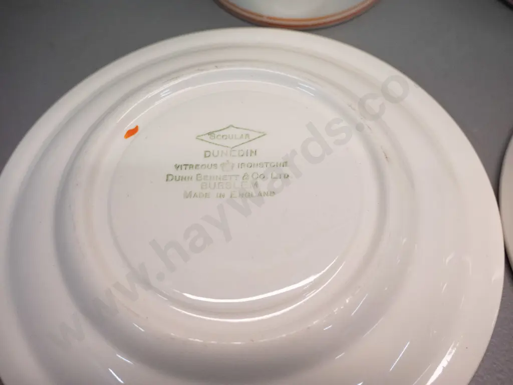 2 Dunn Bennett Burslem cups & saucers, branded Scoular Dunedin, attributed ex-Seacliff Hospital Image 1++